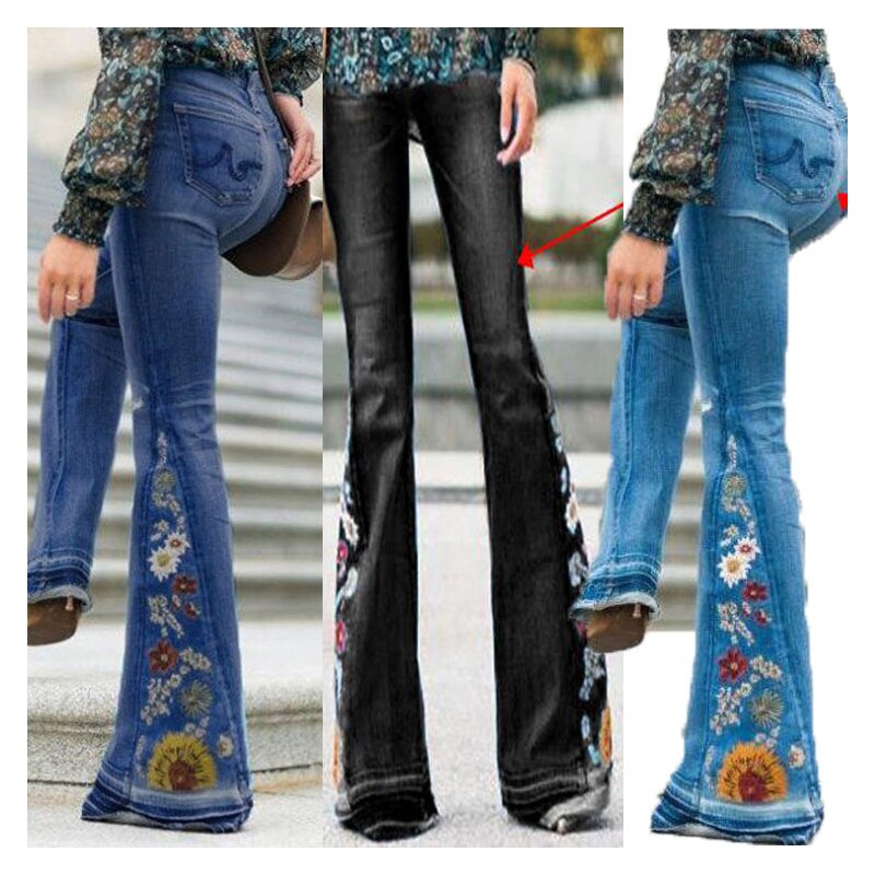 Embroidered Denim Flares