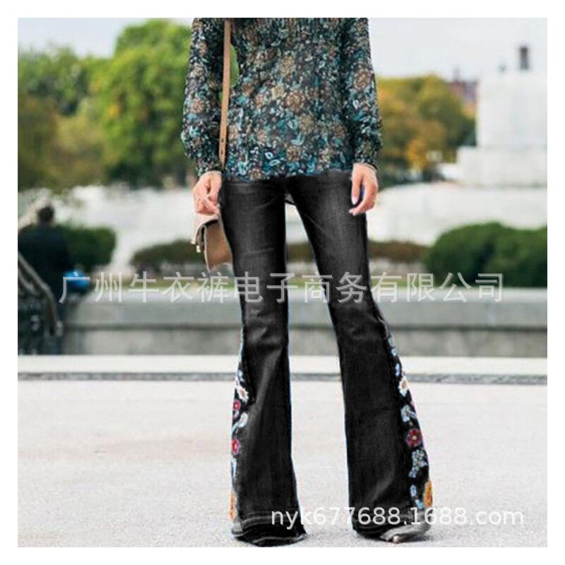 Embroidered Denim Flares