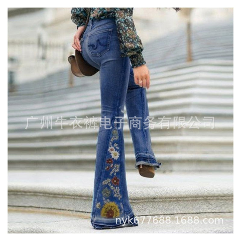 Embroidered Denim Flares