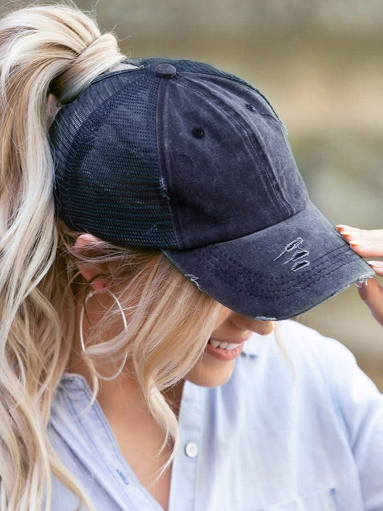 Distressed Pony Tail Hat