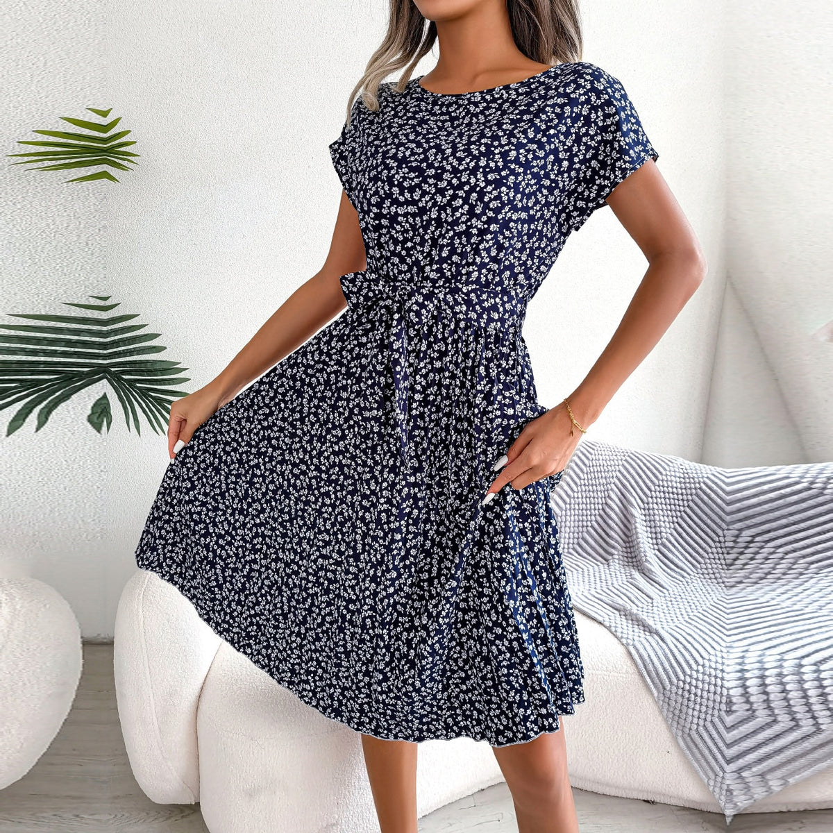 Floral Belted Summer Dress