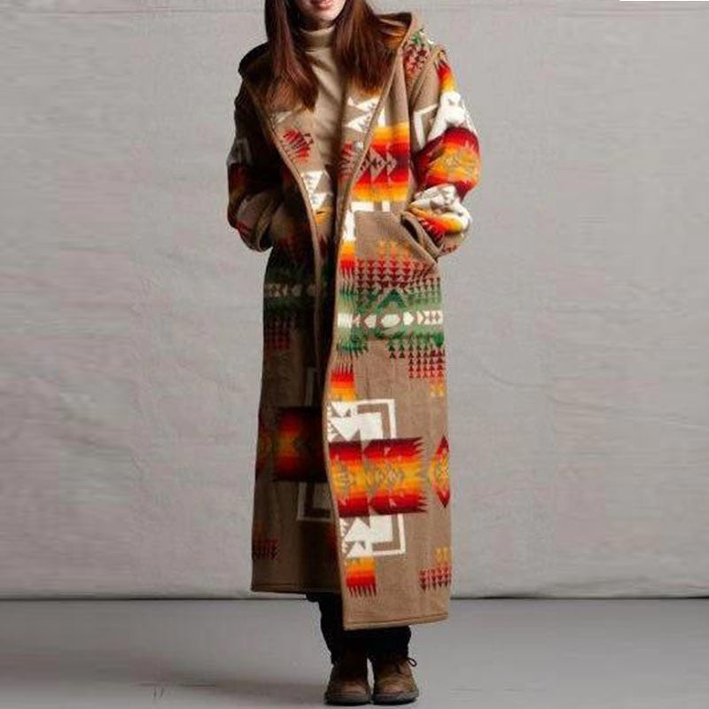 Aztec Hooded Long Jacket