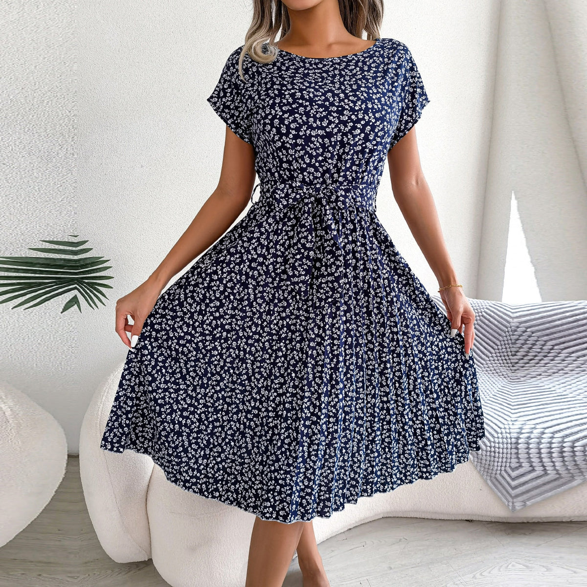 Floral Belted Summer Dress